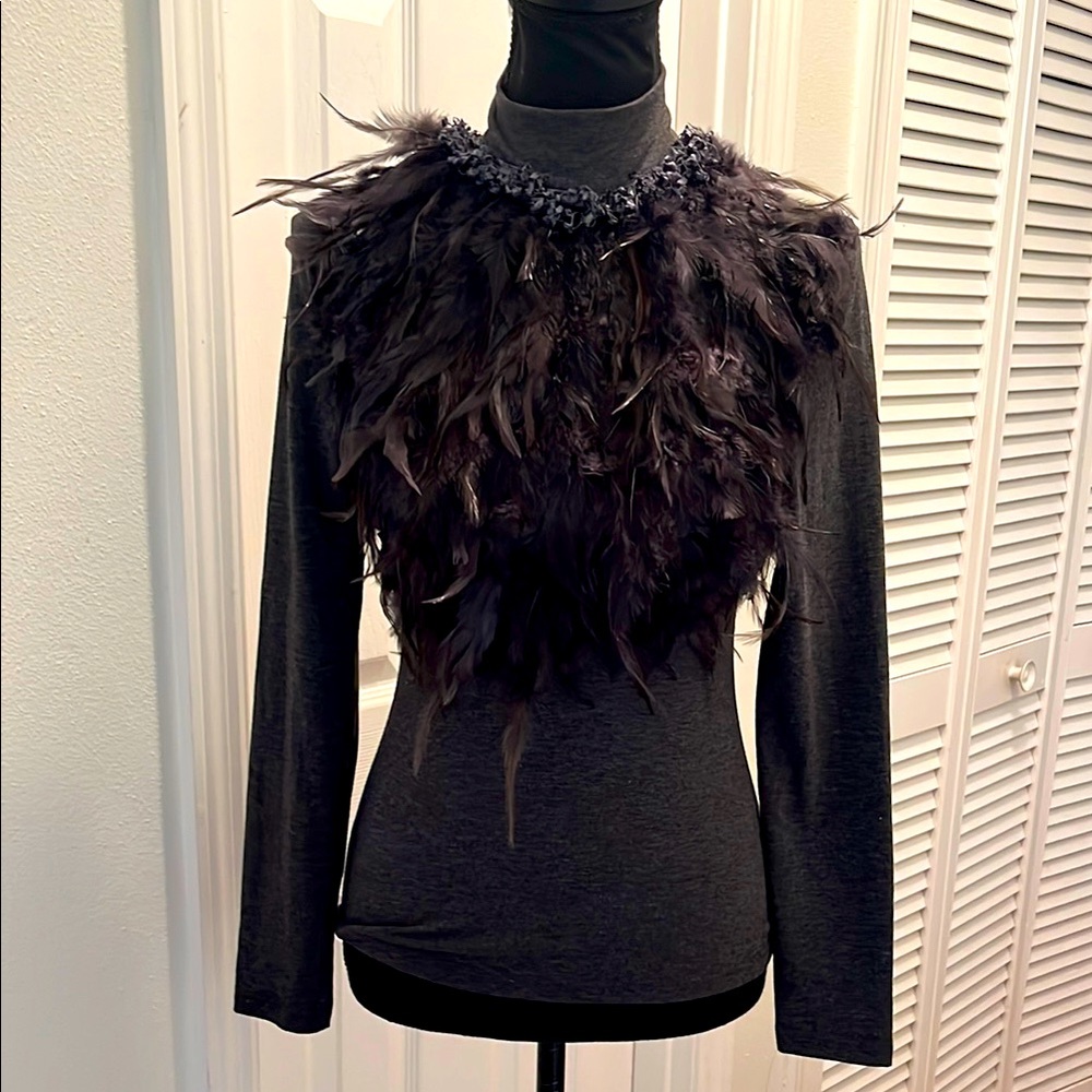 Garcia Black Feather Embellished Top